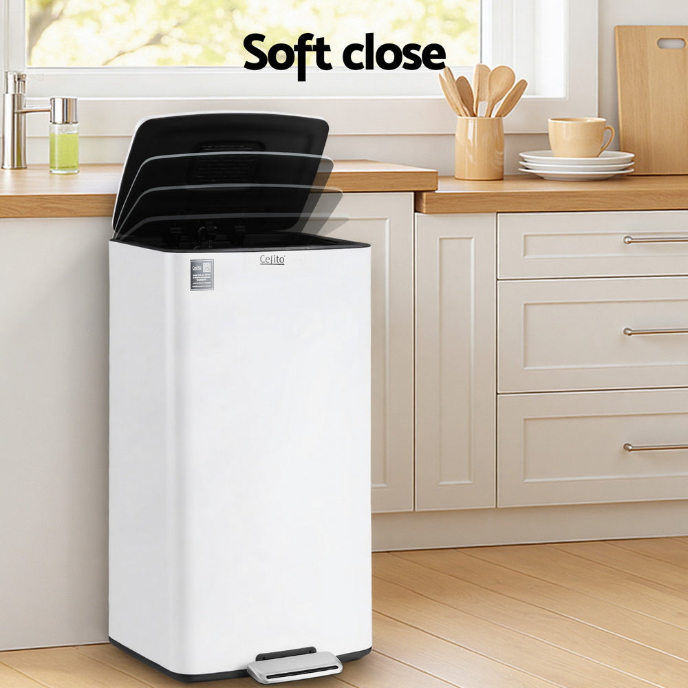 Cefito 40L Pedal Bin White Stainless Steel Soft-Close