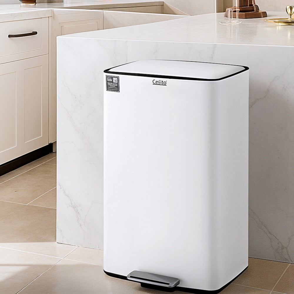 Cefito 40L Pedal Bin White Stainless Steel Soft-Close