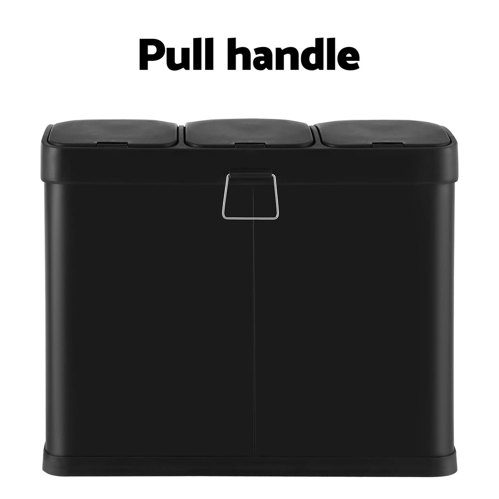 Cefito 45L Triple Compartment Pedal Bin Black