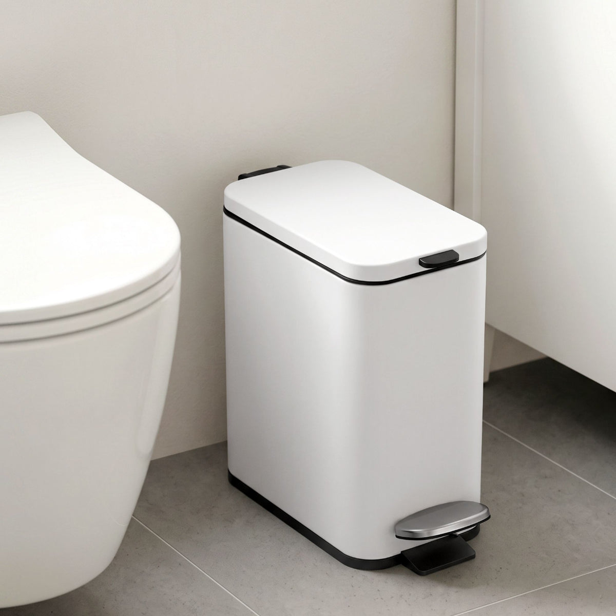 Cefito 5L Pedal Rubbish Bin Carbon Steel Rectangular Trash Can Removable Bucket White