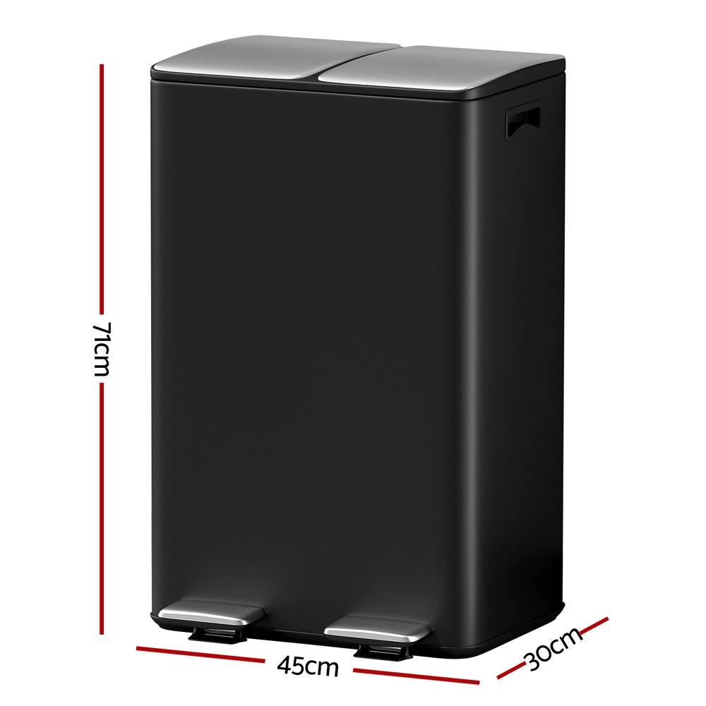 Cefito 60L Dual Compartment Pedal Bin Black