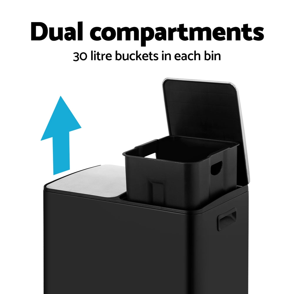 Cefito 60L Dual Compartment Pedal Bin Black