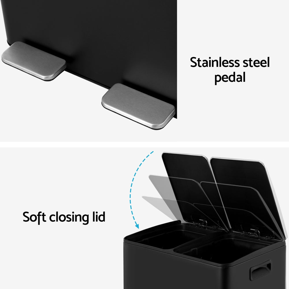 Cefito 60L Dual Compartment Pedal Bin Black