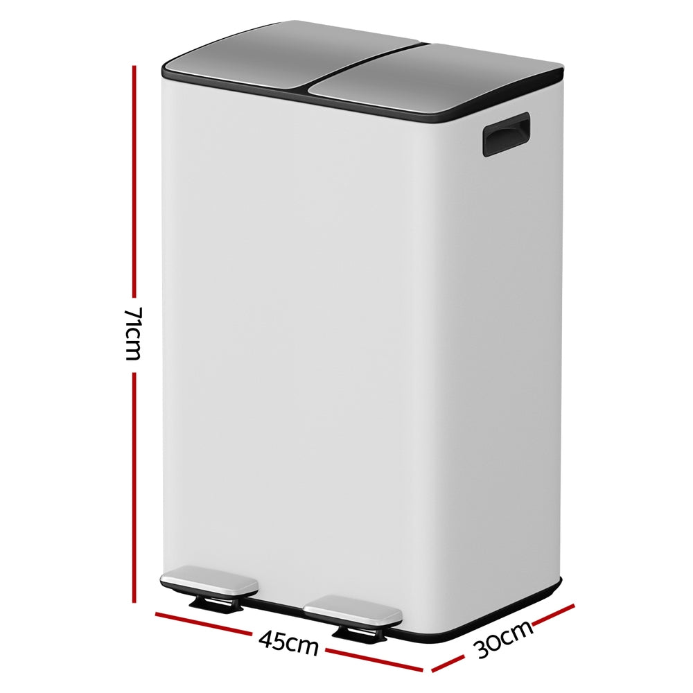 Cefito 60L Dual Compartment Pedal Bin White