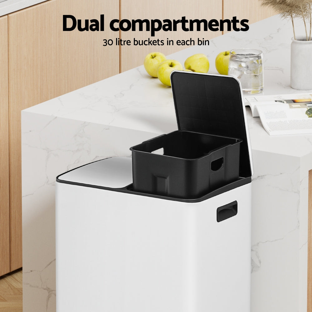 Cefito 60L Dual Compartment Pedal Bin White