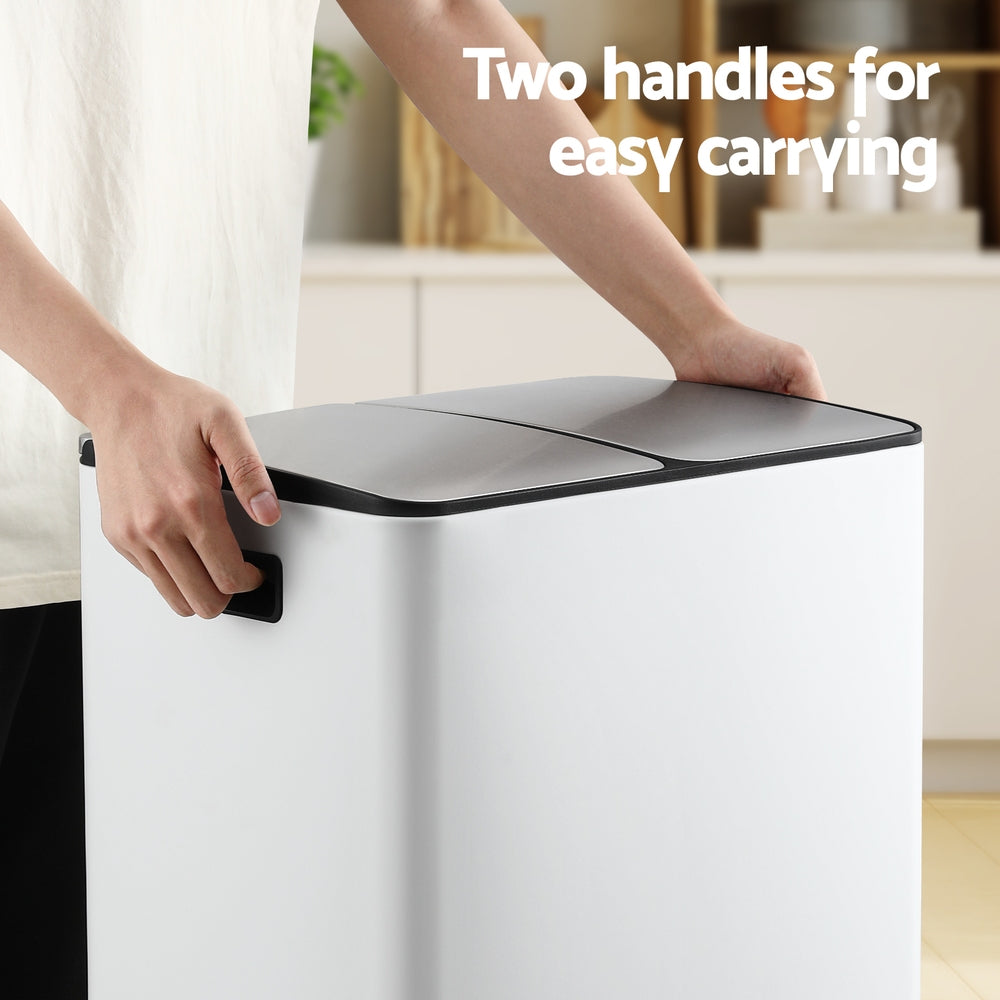 Cefito 60L Dual Compartment Pedal Bin White