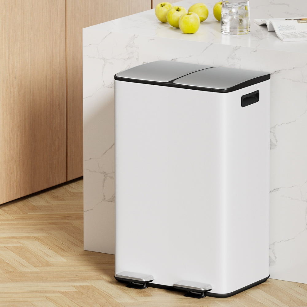 Cefito 60L Dual Compartment Pedal Bin White