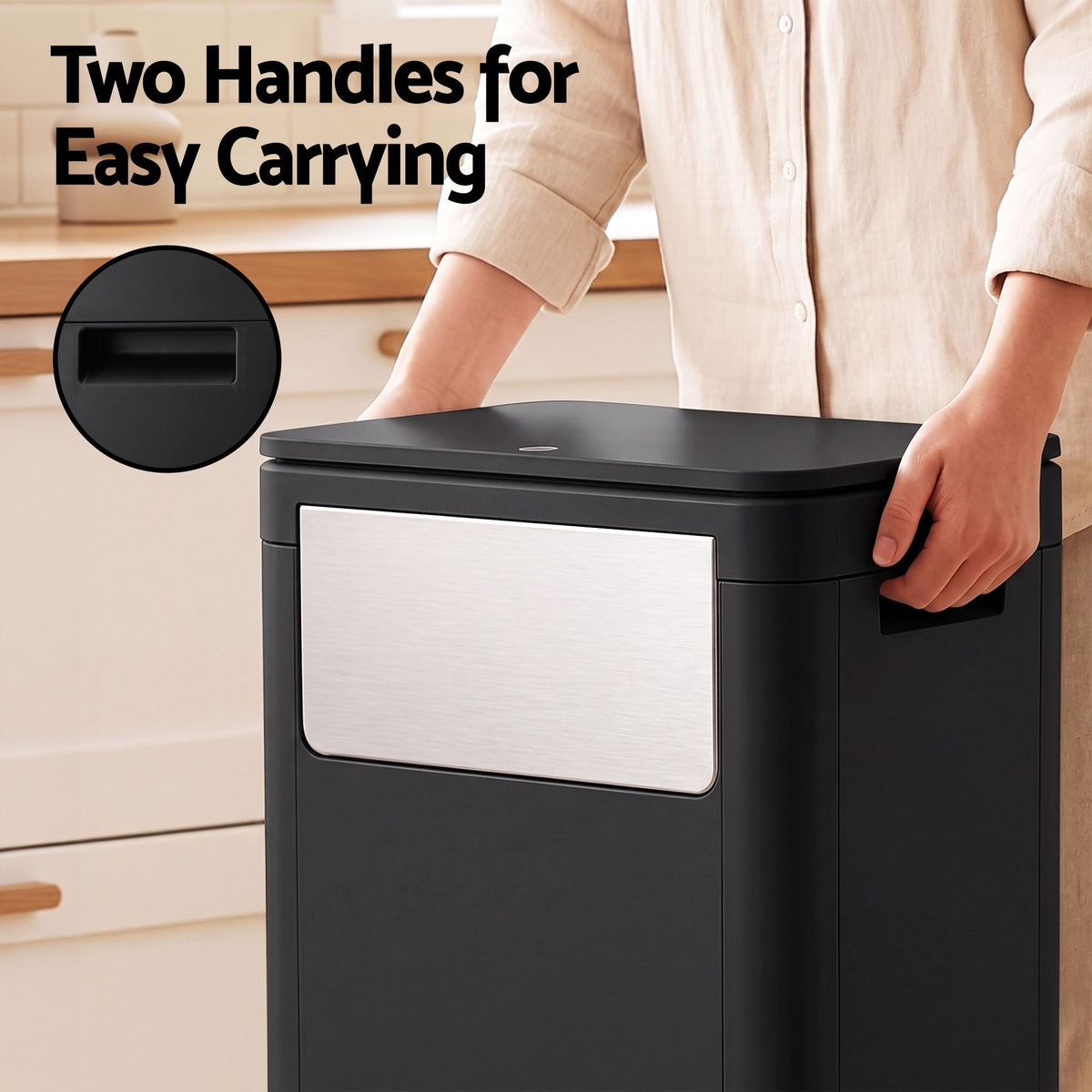 Cefito 30L Commercial Trash Can with Lid Front Push Flap Rubbish Bin Black