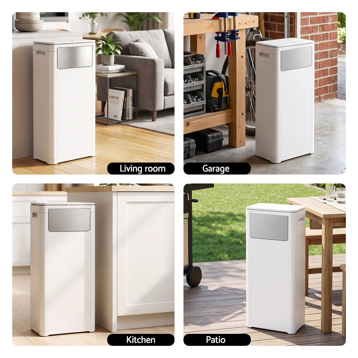 Cefito 30L Commercial Trash Can with Lid Front Push Flap Rubbish Bin White