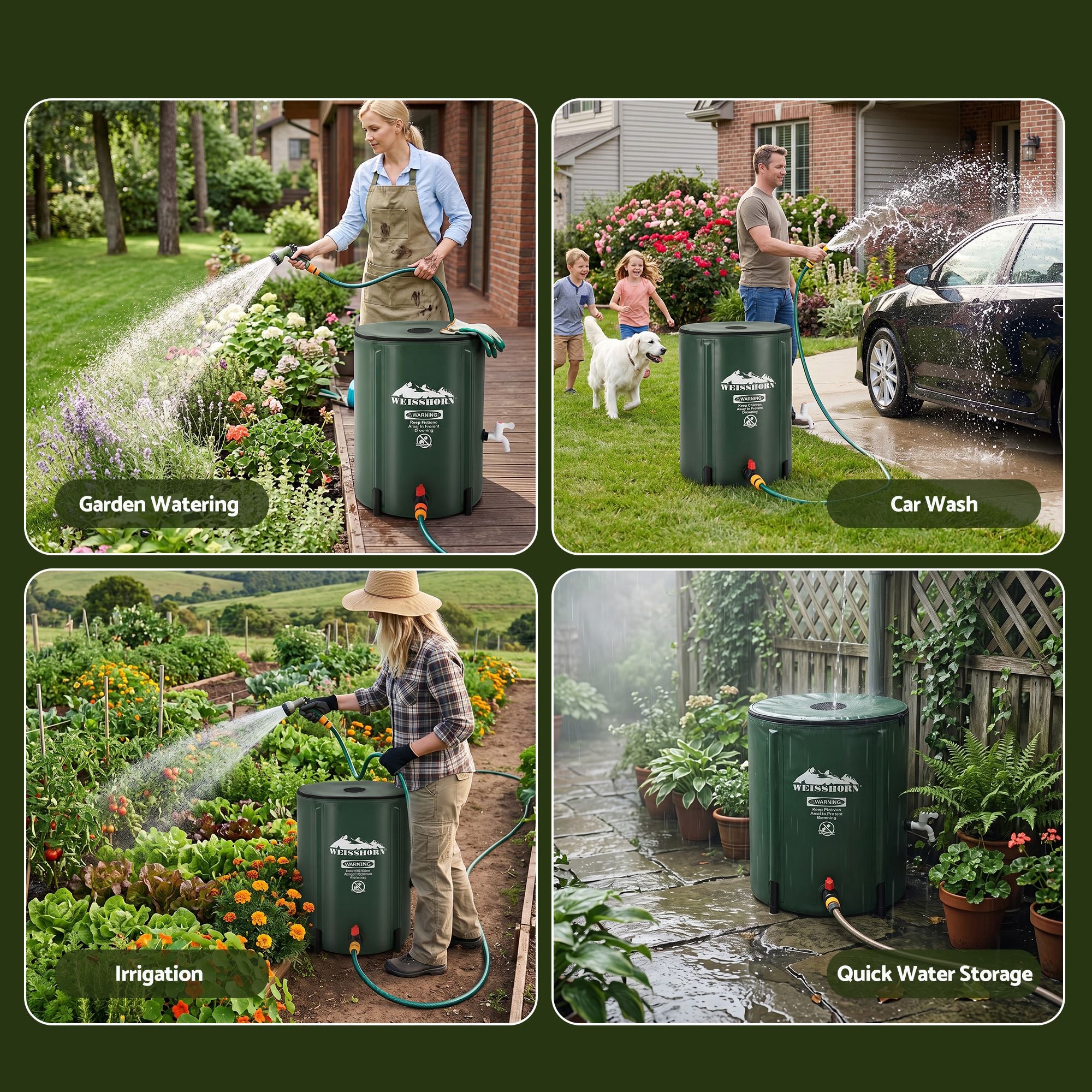 Weisshorn 50L/11gal Collapsible Rain Barrel PVC Water Tank Collection Storage for Garden Irrigation