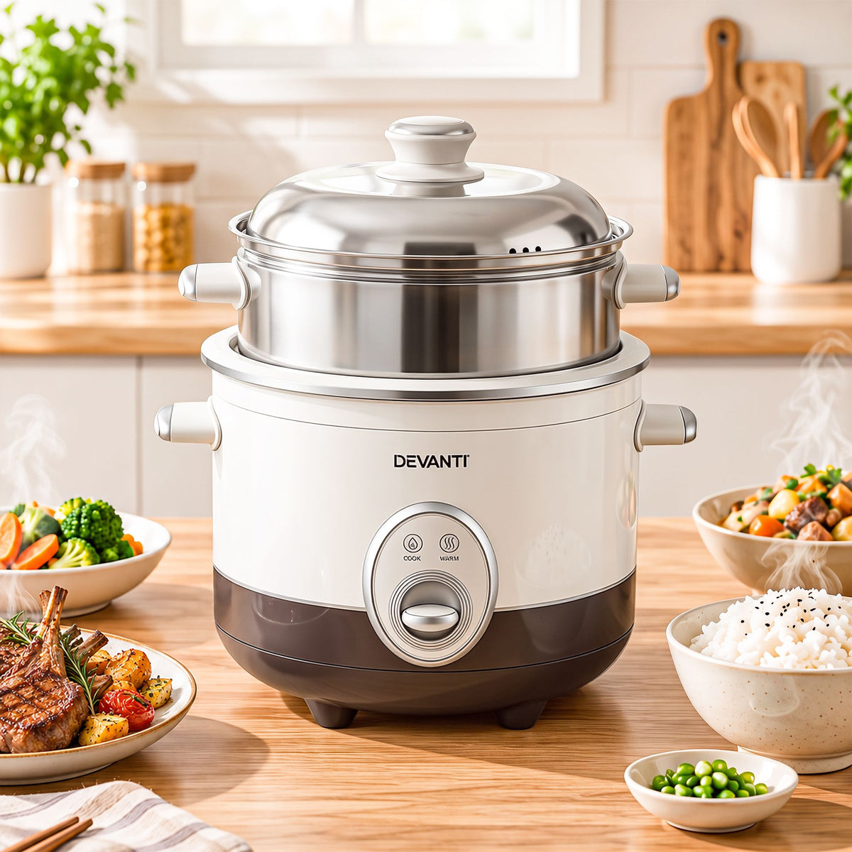 Devanti 3L Rice Cooker Multi Cooker with Steamer