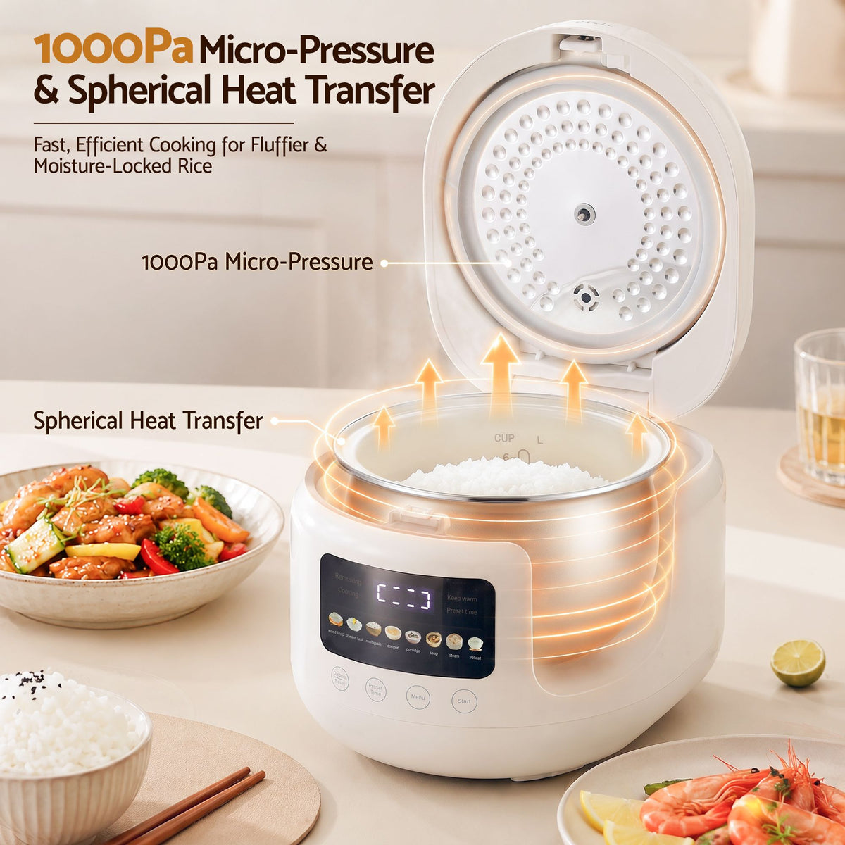 Devanti 3L Rice Cooker 6 Cup 8-in-1 Multi Cooker Off-White