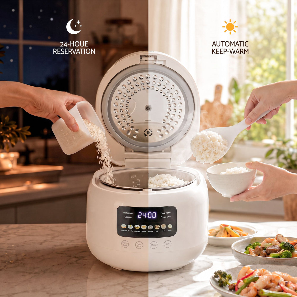 Devanti 3L Rice Cooker 6 Cup 8-in-1 Multi Cooker Off-White