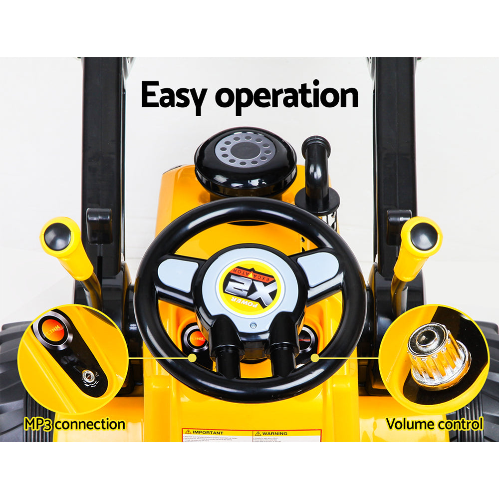 Rigo Kids 6V Electric Ride-On Bulldozer Digger Loader Remote Yellow