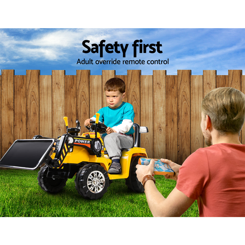Rigo Kids 6V Electric Ride-On Bulldozer Digger Loader Remote Yellow