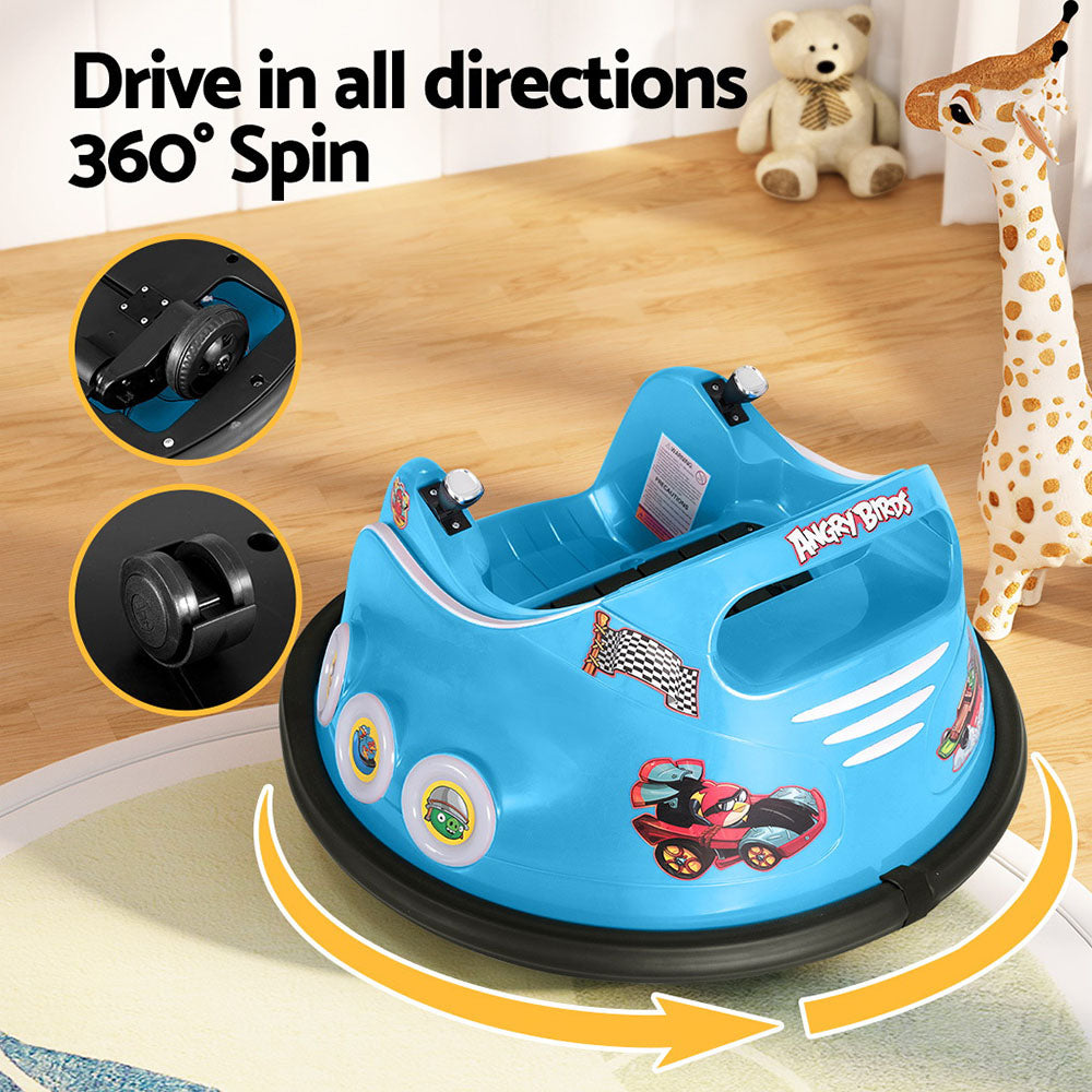 Kids Ride On Car Bumper Electric Toys Cars Light Remote Angry Birds Sticker Blue