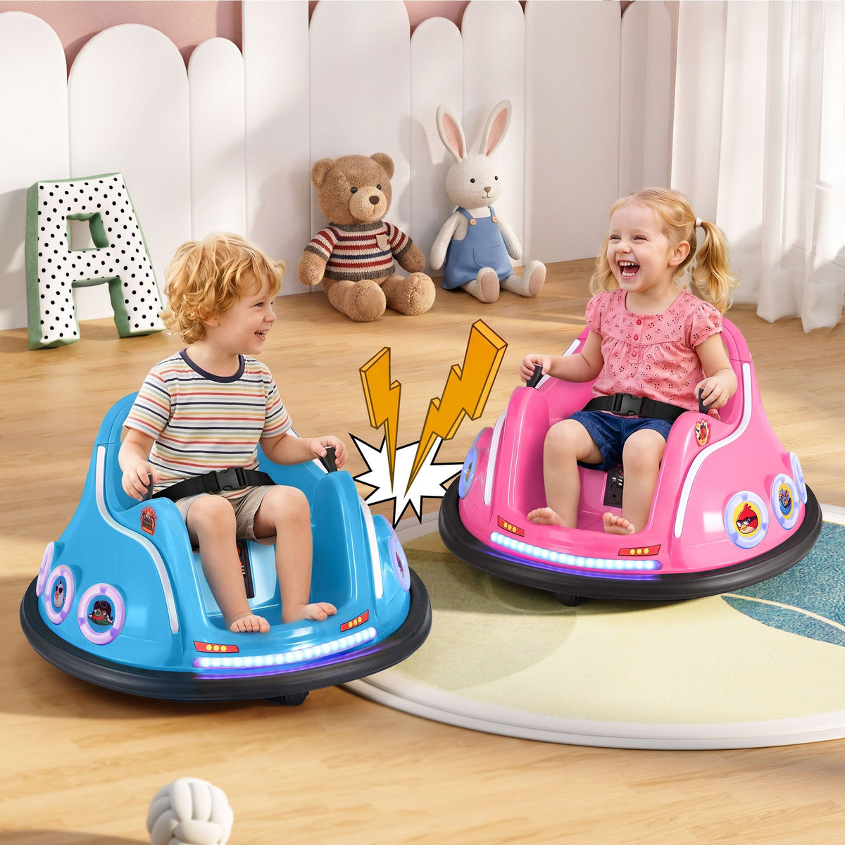 Kids Ride On Bumper Car with Remote Control, Light Blue Pink