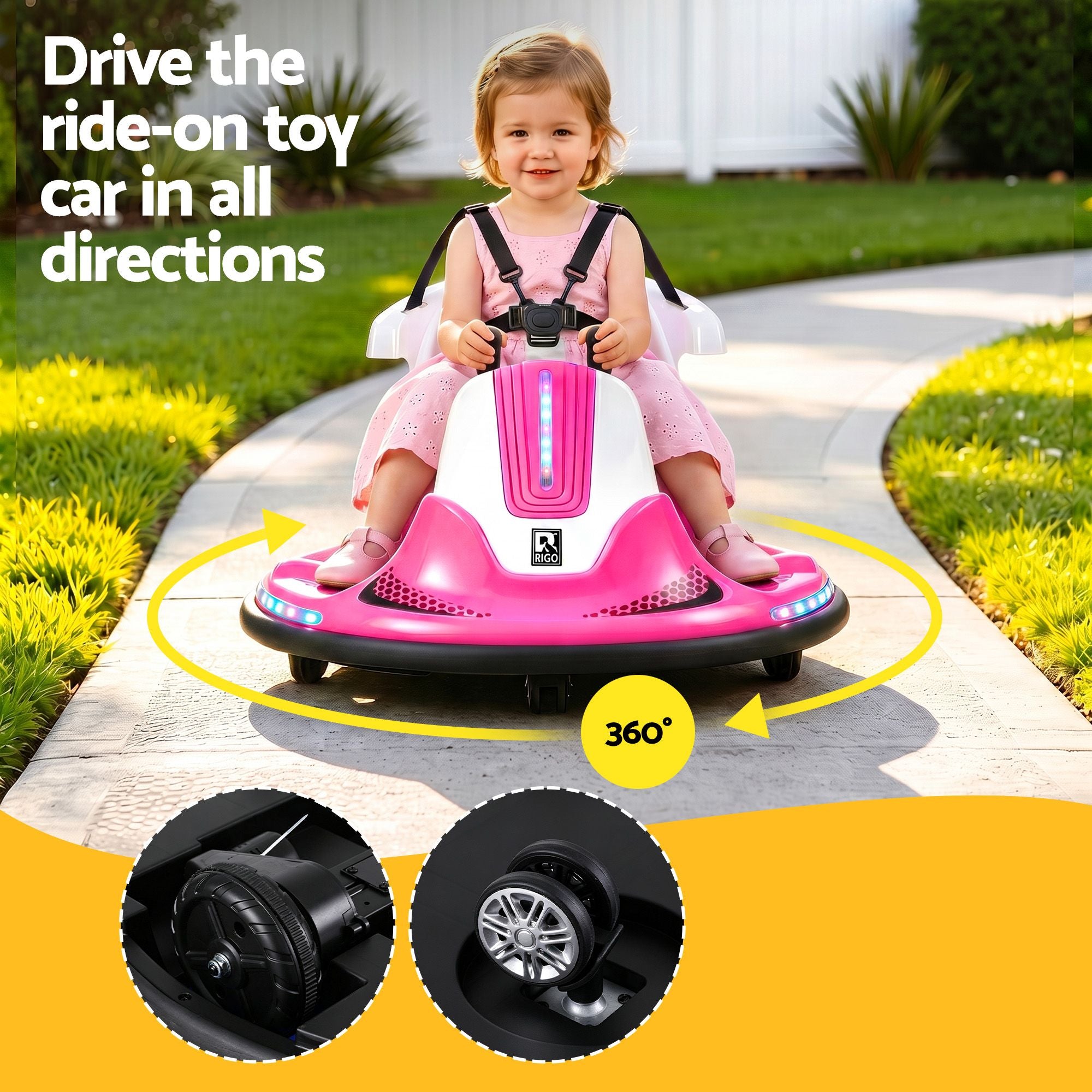 Rigo Ride on Cars Kids Bumper 12V Ride on Toy Toddler Remote Control Pink