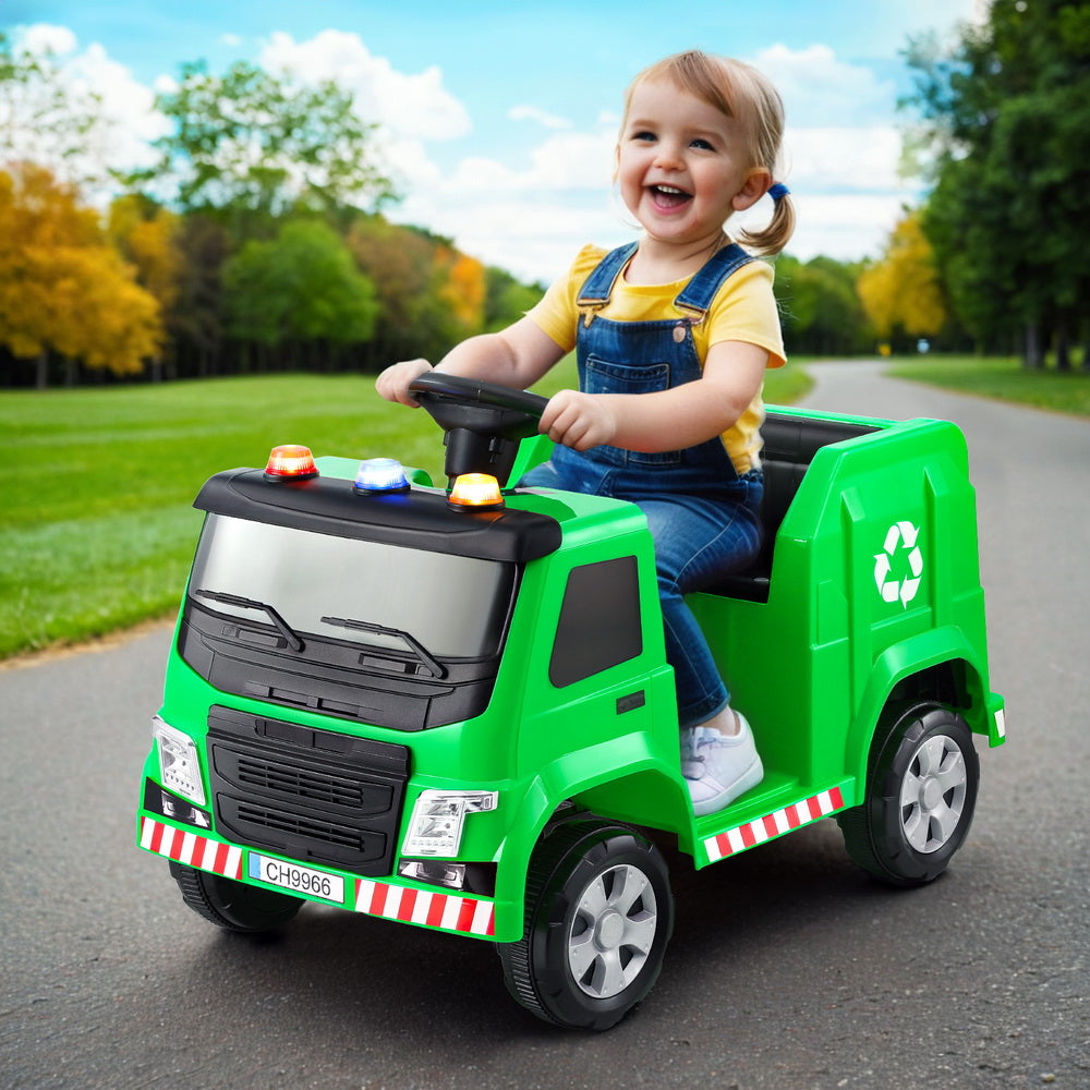 12V Green Kids Ride On Garbage Truck with Remote & Seat Belt – Rigo