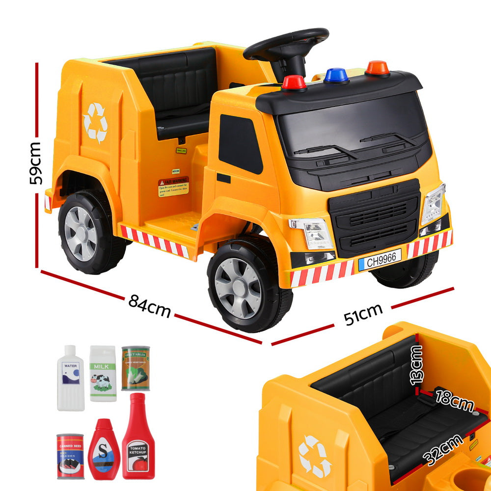 Yellow 12V Ride On Garbage Truck w/ Remote & Lights – Rigo