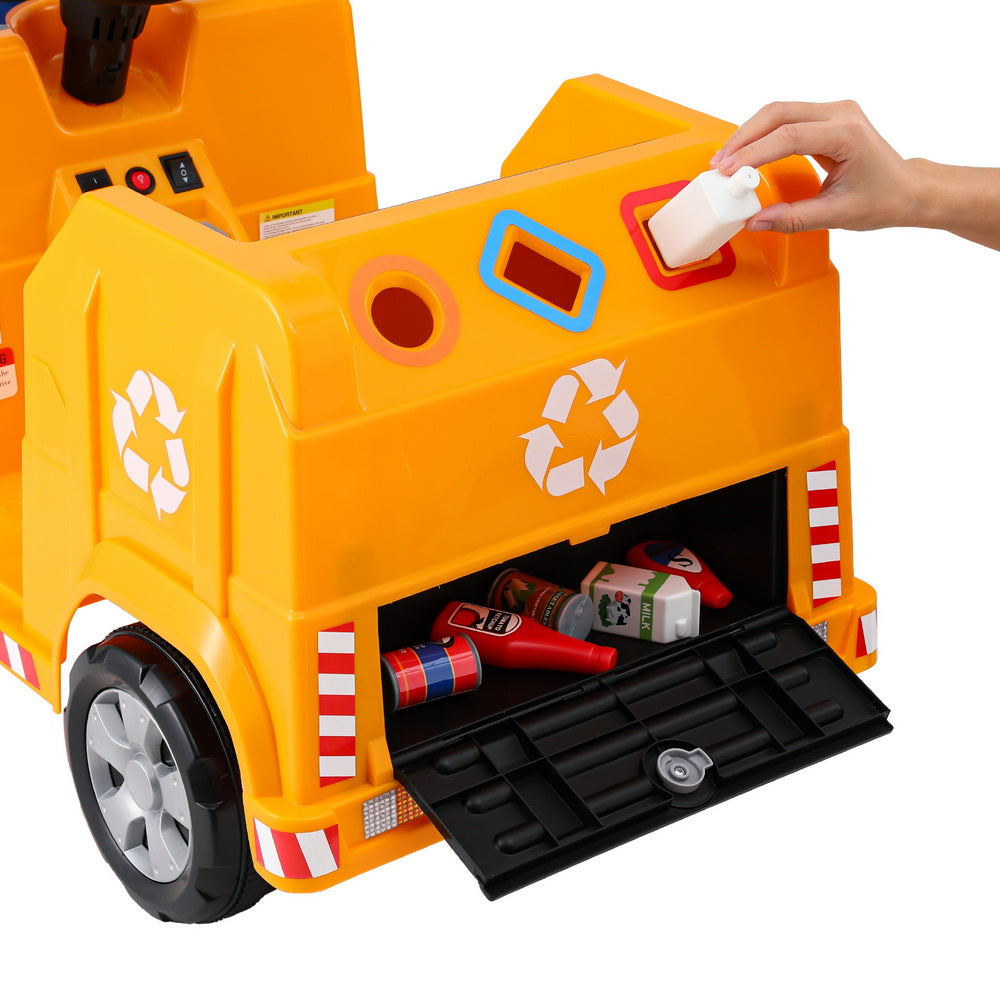 Yellow 12V Ride On Garbage Truck w/ Remote & Lights – Rigo