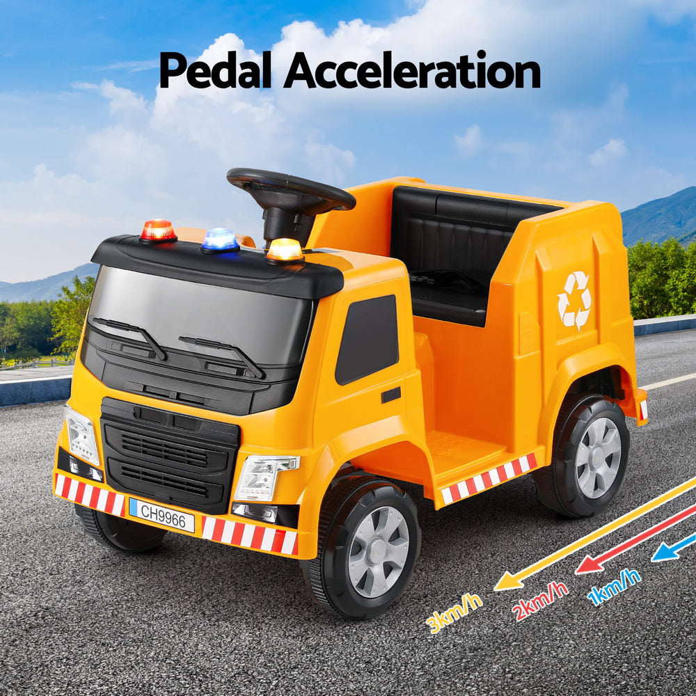 Rigo 12V Kids Ride On Garbage Truck Electric Car Yellow