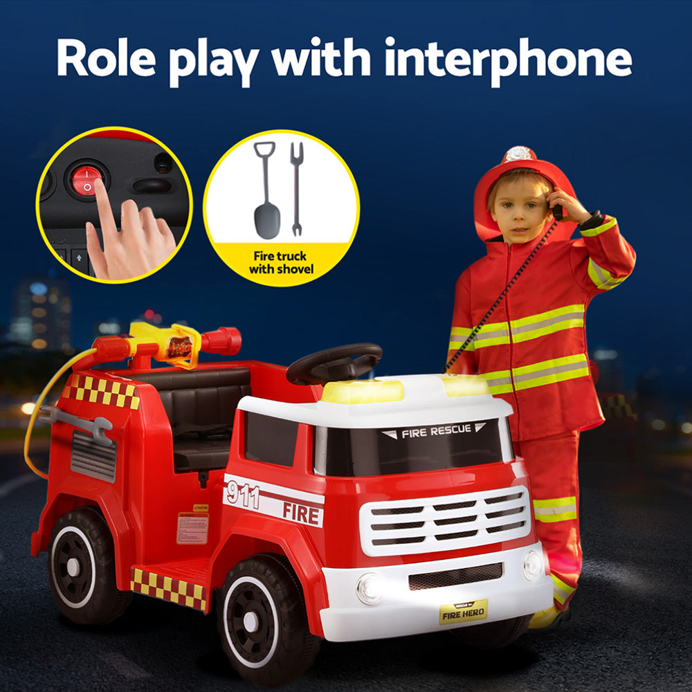 Rigo Kids Electric Fire Truck Ride-On with Water Gun and Music Red