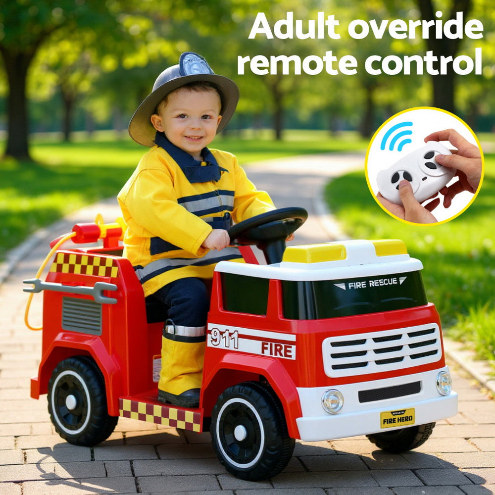 Rigo Kids Electric Fire Truck Ride-On with Water Gun and Music Red