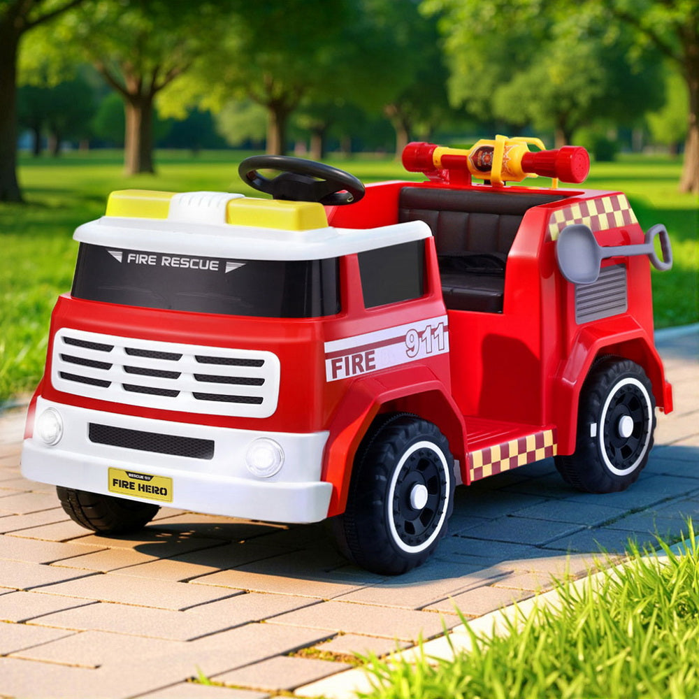 Rigo Kids Electric Fire Truck Ride-On with Water Gun and Music Red