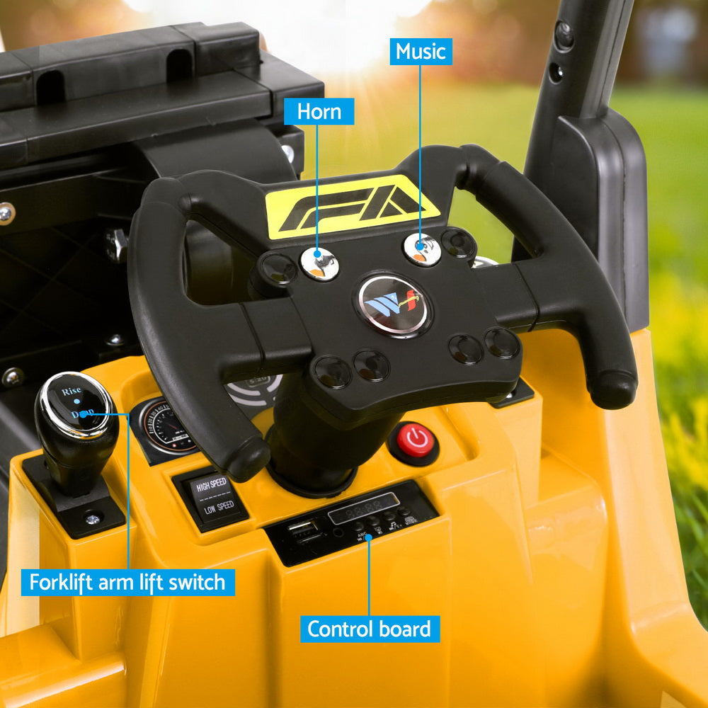 Rigo Kids Electric Ride On Car Forklift Loader Toys Cars Horn Remote 12V Yellow