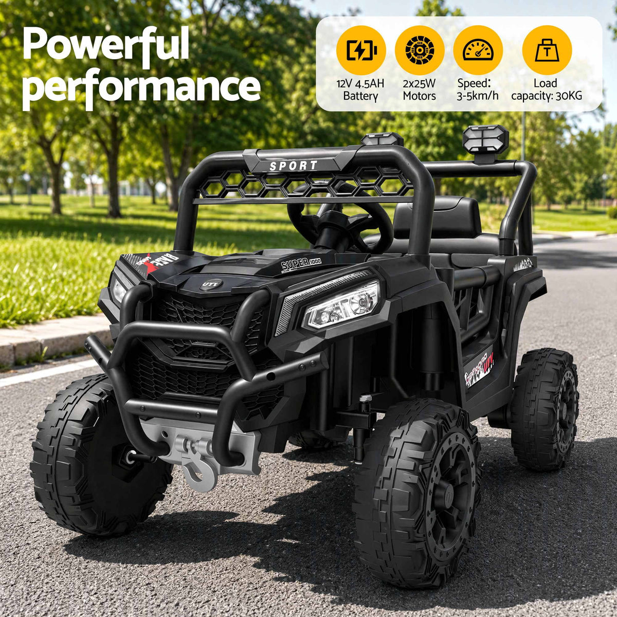 Rigo Ride On Car Kids Jeep 12V Kids Electric Car Remote Control Black