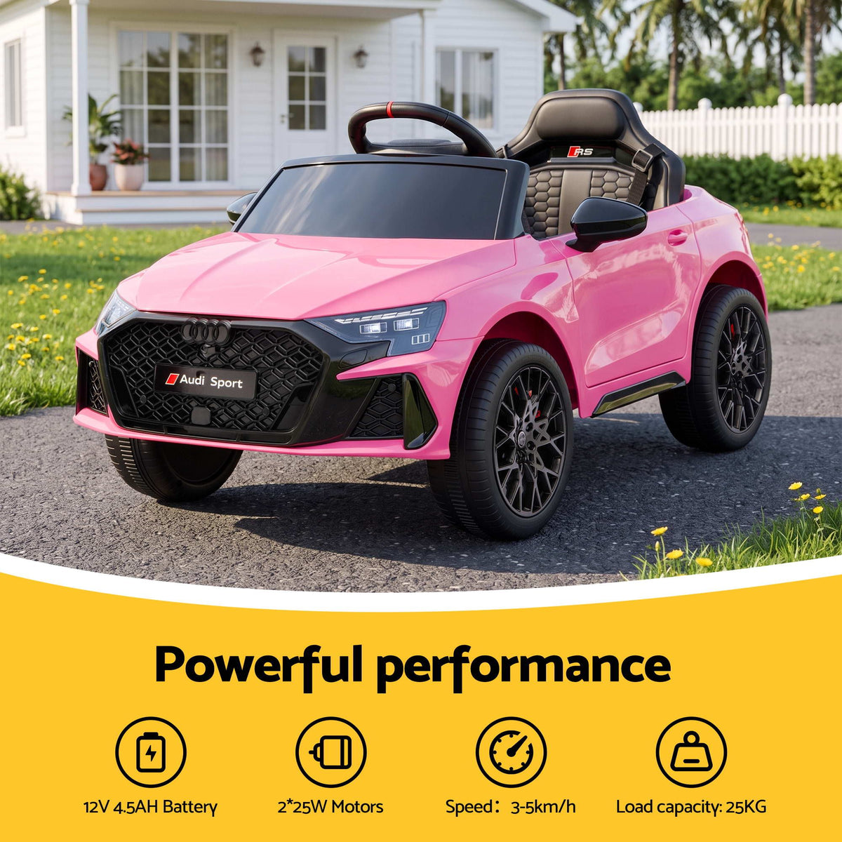 Audi RS3 Kids Ride On Car 12V Remote Control Pink