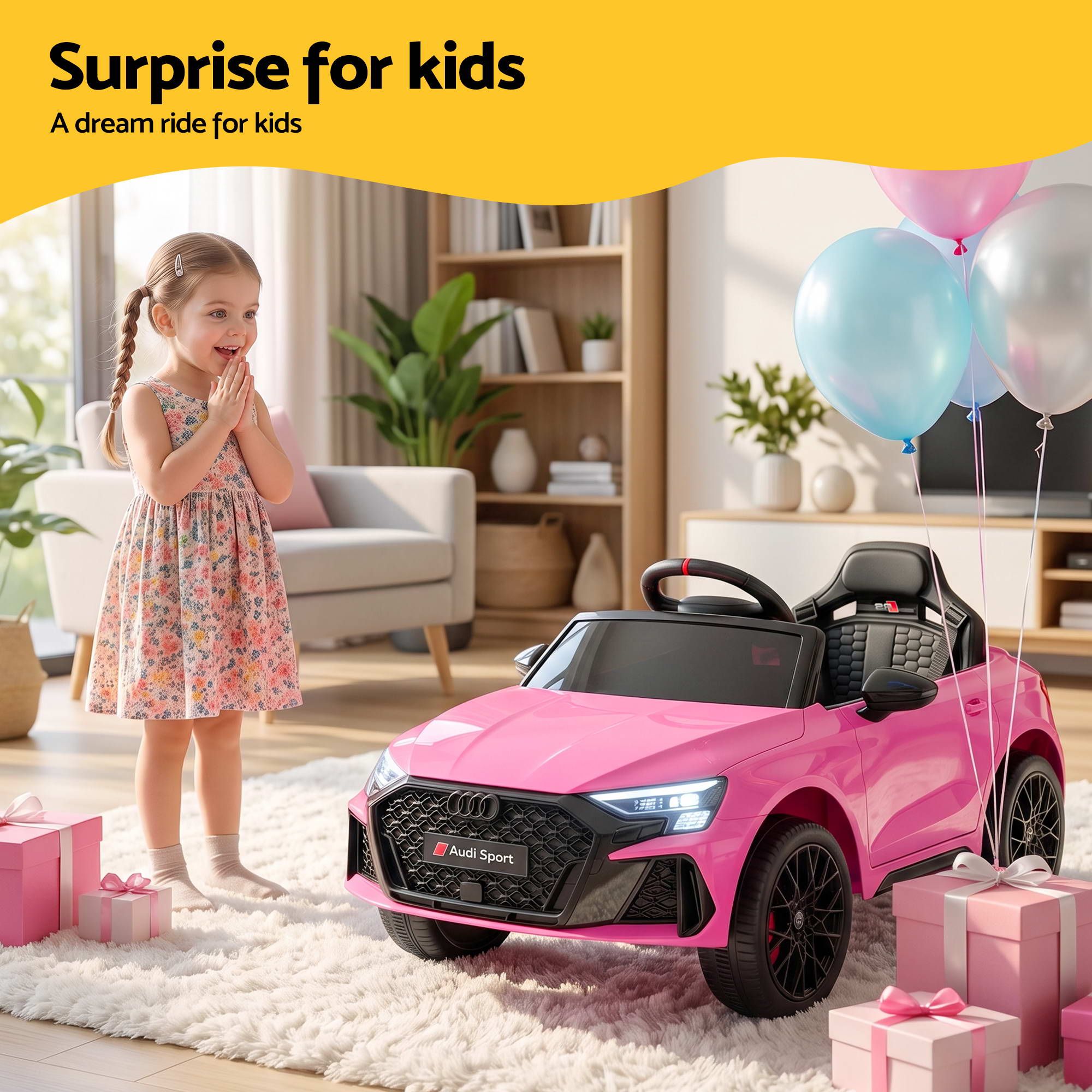 Ride On Car Licensed Audi RS3 Car for Kids 12V Remote Control Pink