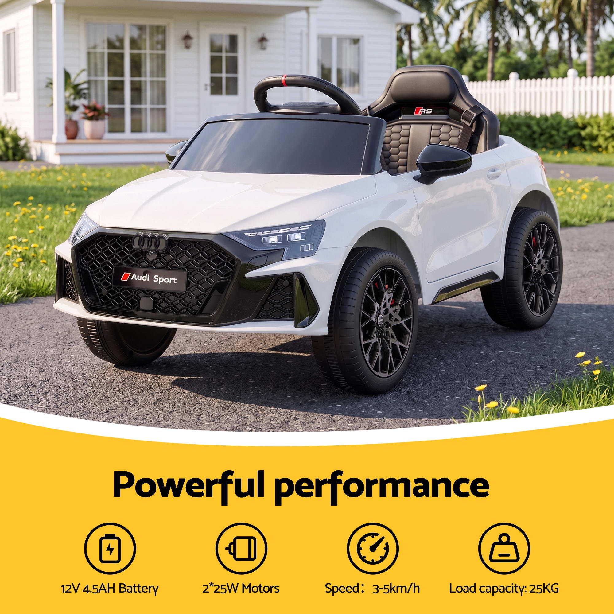 Ride On Car Licensed Audi RS3 Car for Kids 12V Remote Control White