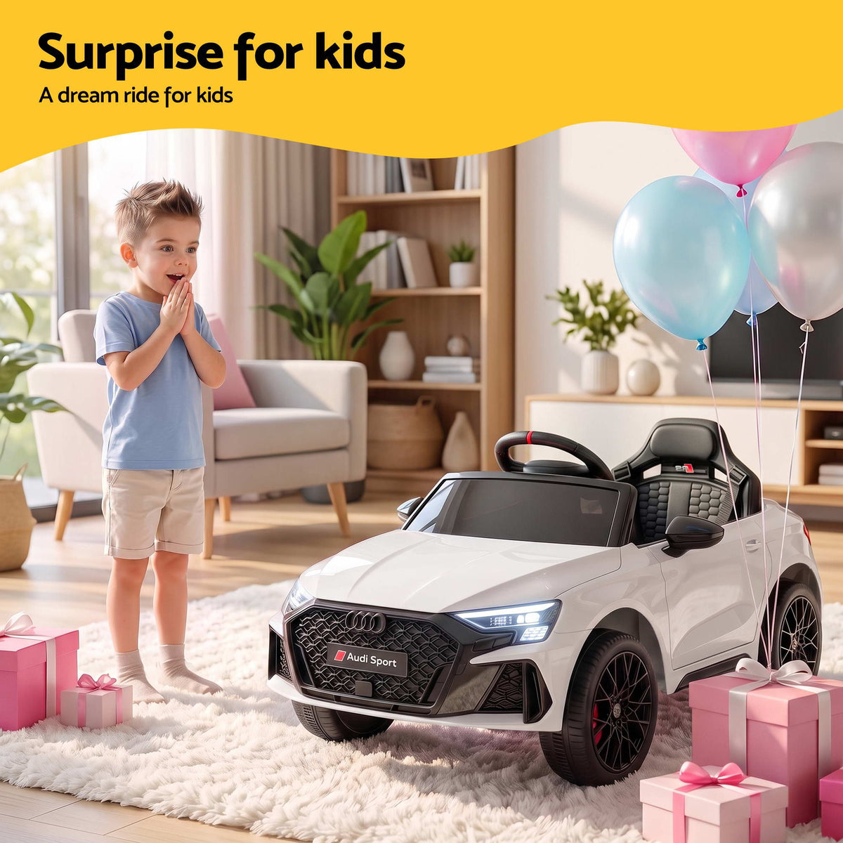 Ride On Car Licensed Audi RS3 Car for Kids 12V Remote Control White