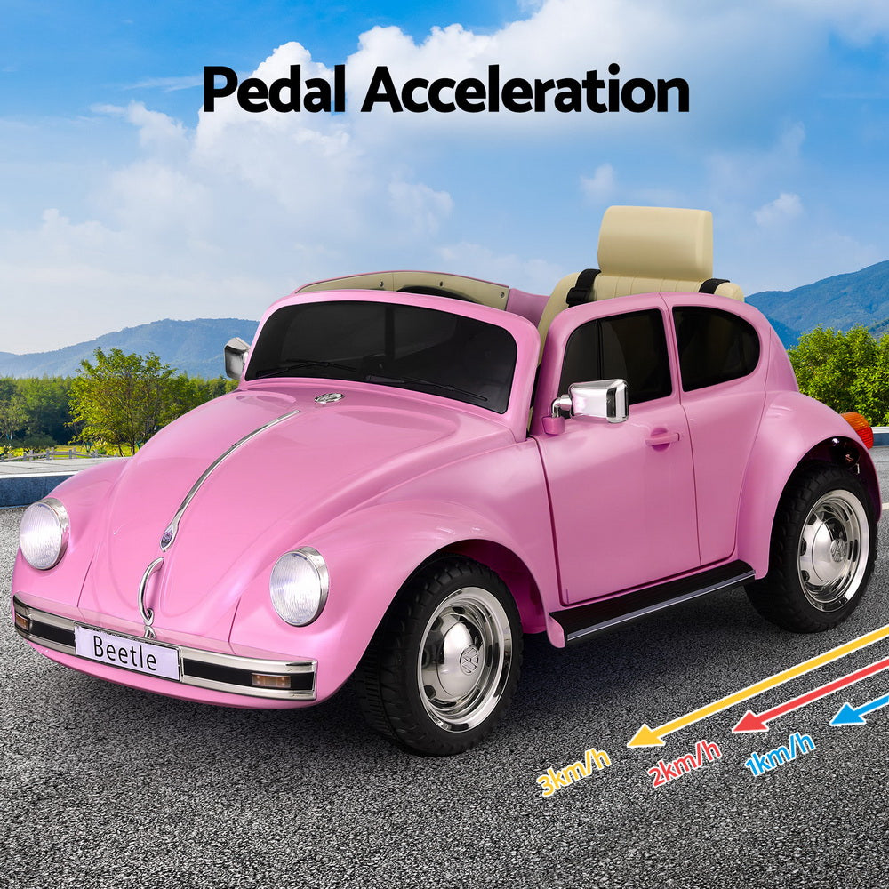 Kids Ride On Car Licensed Volkswagen Beetle Electric Toys Horn Remote 6V Pink