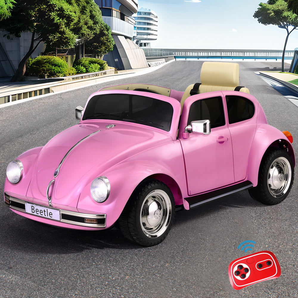 Kids Ride On Car Licensed Volkswagen Beetle Electric Toys Horn Remote 6V Pink