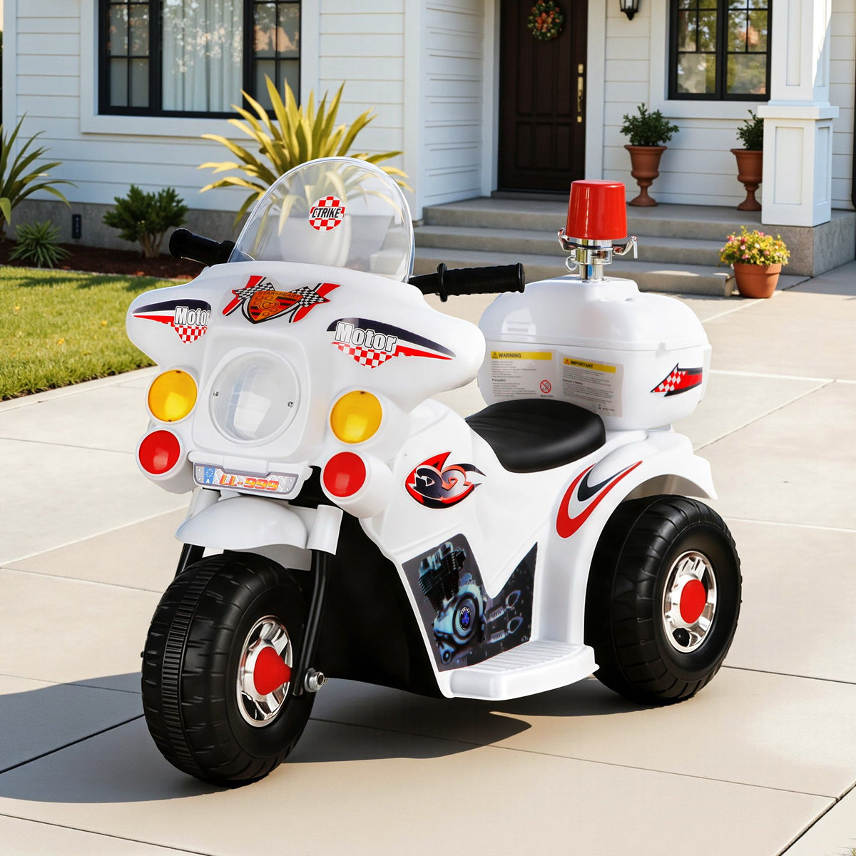 Rigo Kids Electric Ride On Police Motorcycle 6V Battery White