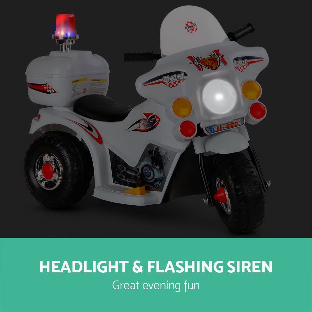 Rigo Kids Electric Ride On Police Motorcycle 6V Battery White