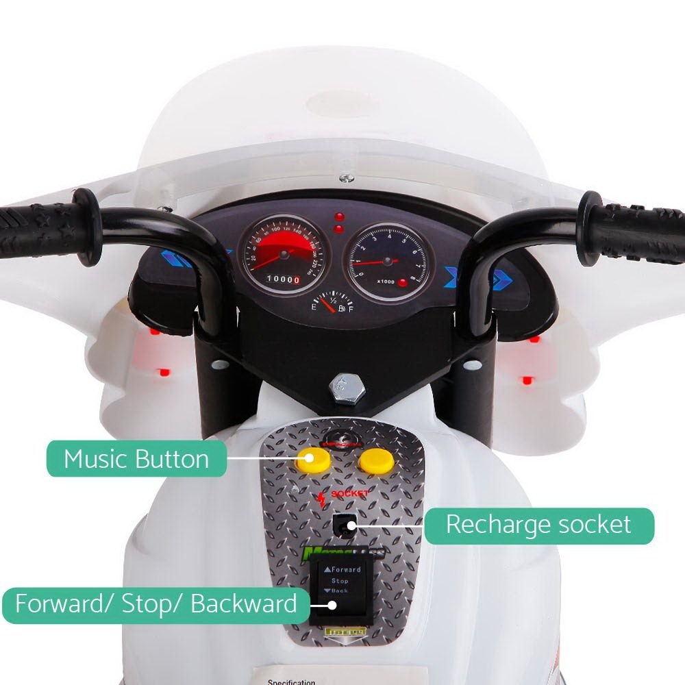 Rigo Kids Electric Ride On Police Motorcycle 6V Battery White