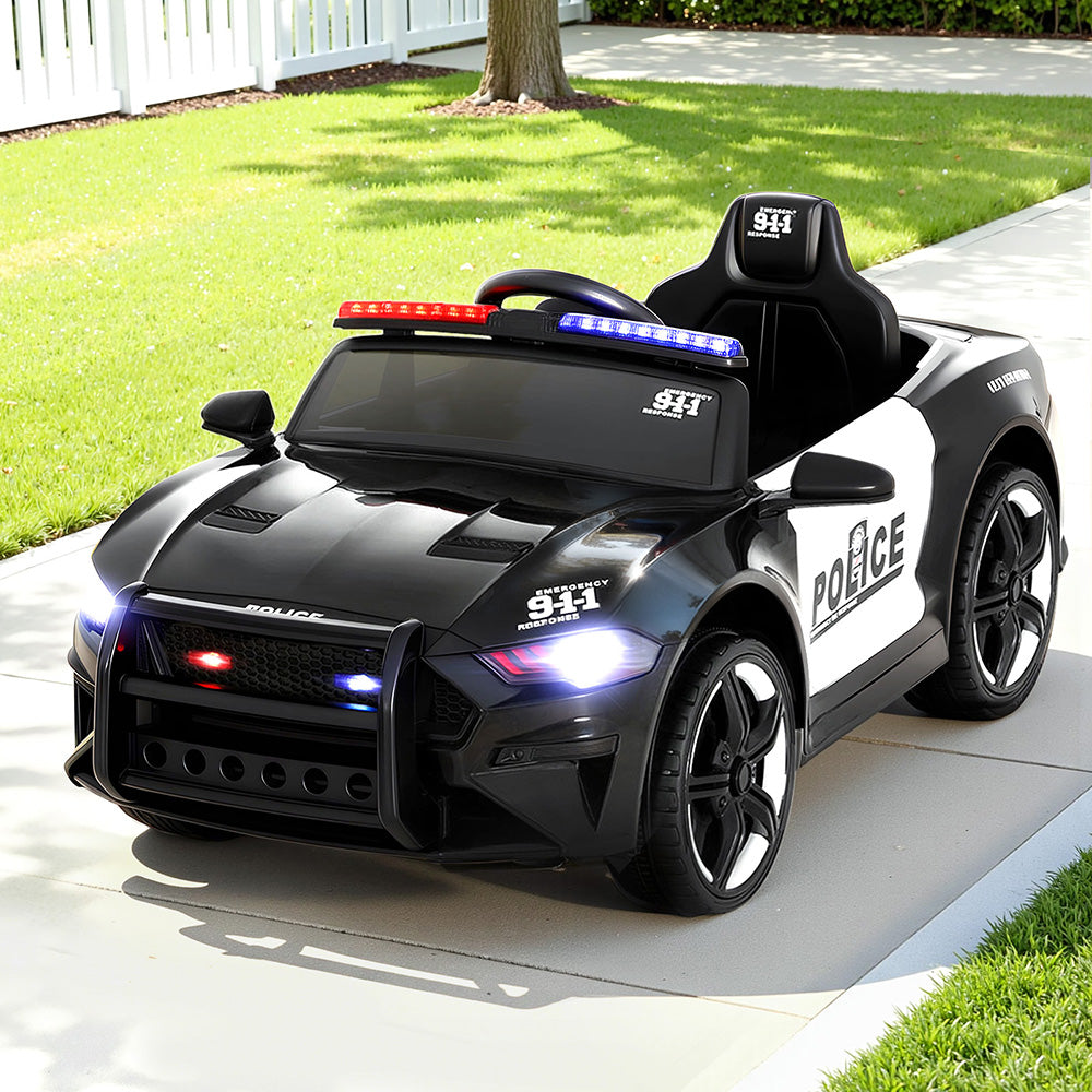 Rigo Kids Ride On Police Car 12V Battery Powered Black