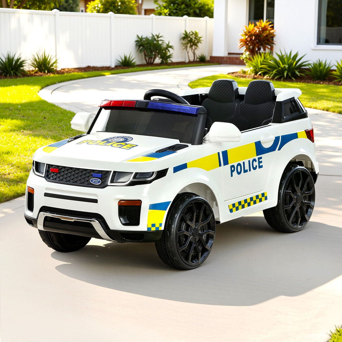 Rigo Kids Electric Ride On Police Car with Remote, White