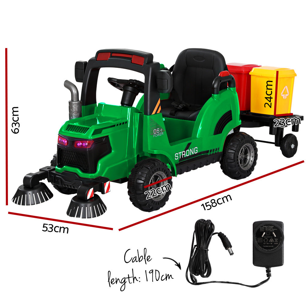 Rigo 12V Kids Electric Ride-On Street Sweeper Truck Green