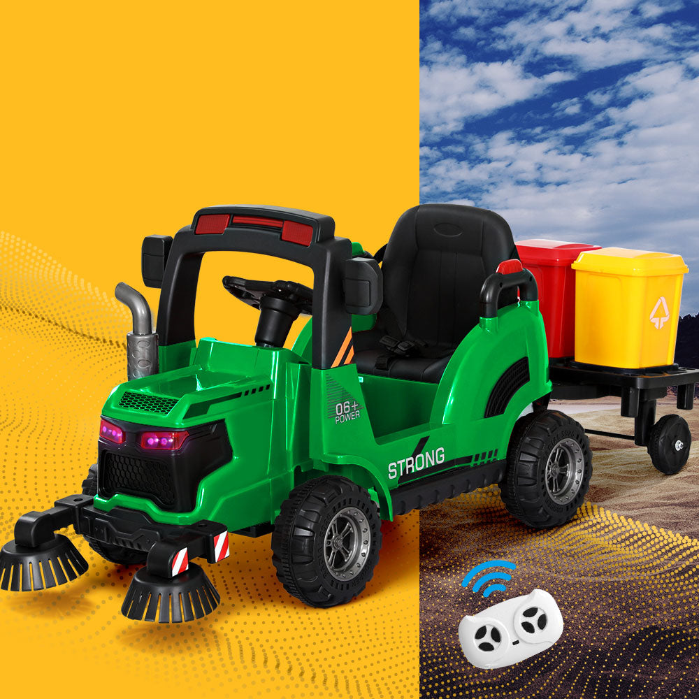 Rigo 12V Kids Electric Ride-On Street Sweeper Truck Green