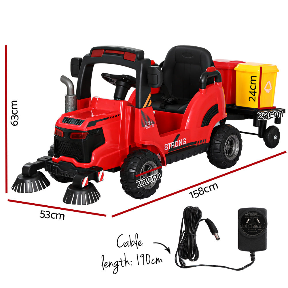 Rigo 12V Kids Ride-On Street Sweeper Truck Remote Red
