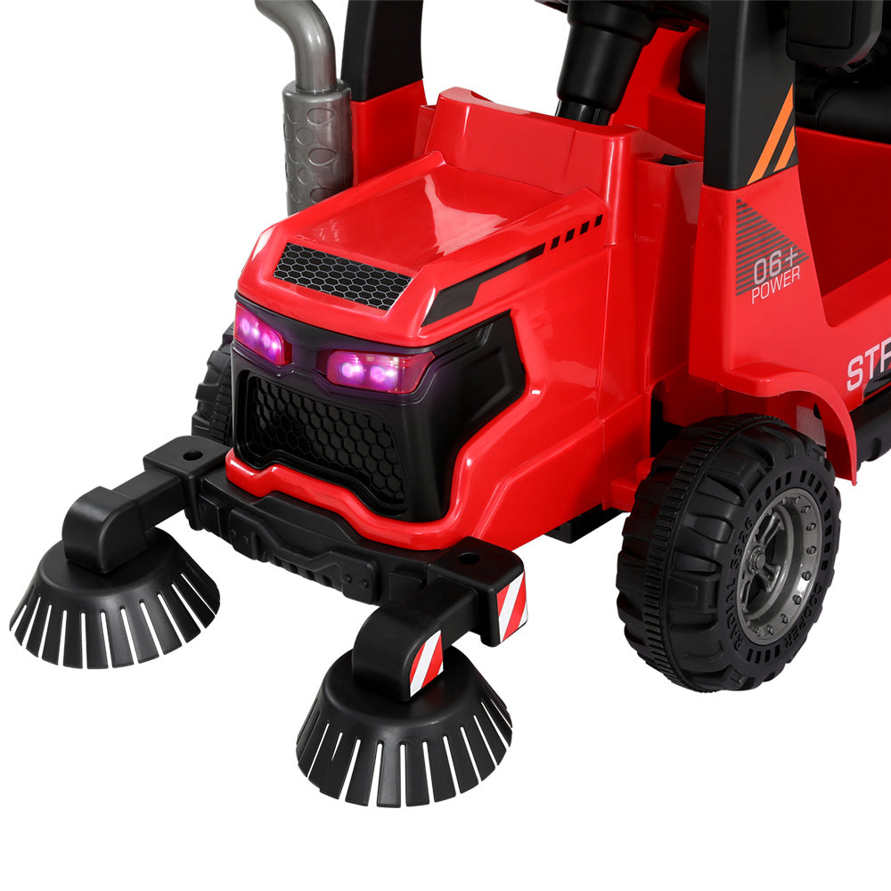 Rigo 12V Kids Ride-On Street Sweeper Truck Remote Red