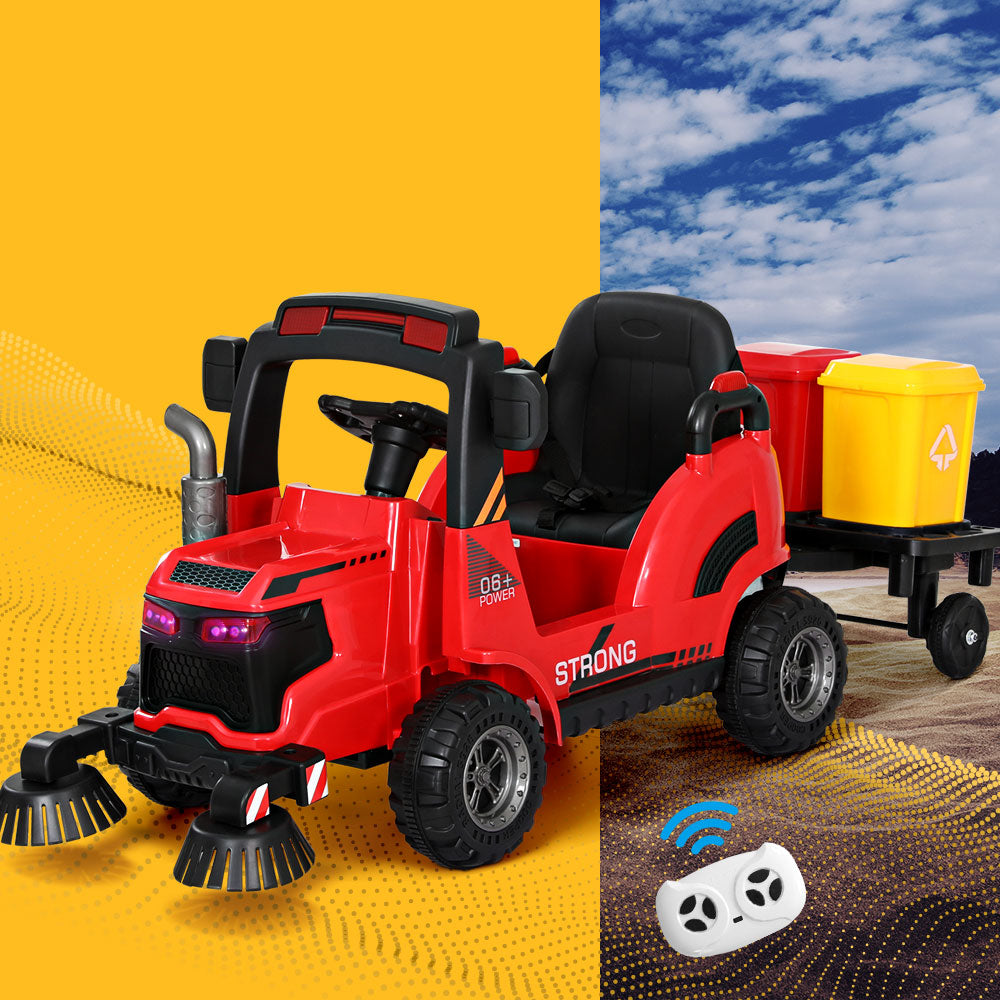 Rigo 12V Kids Ride-On Street Sweeper Truck Remote Red
