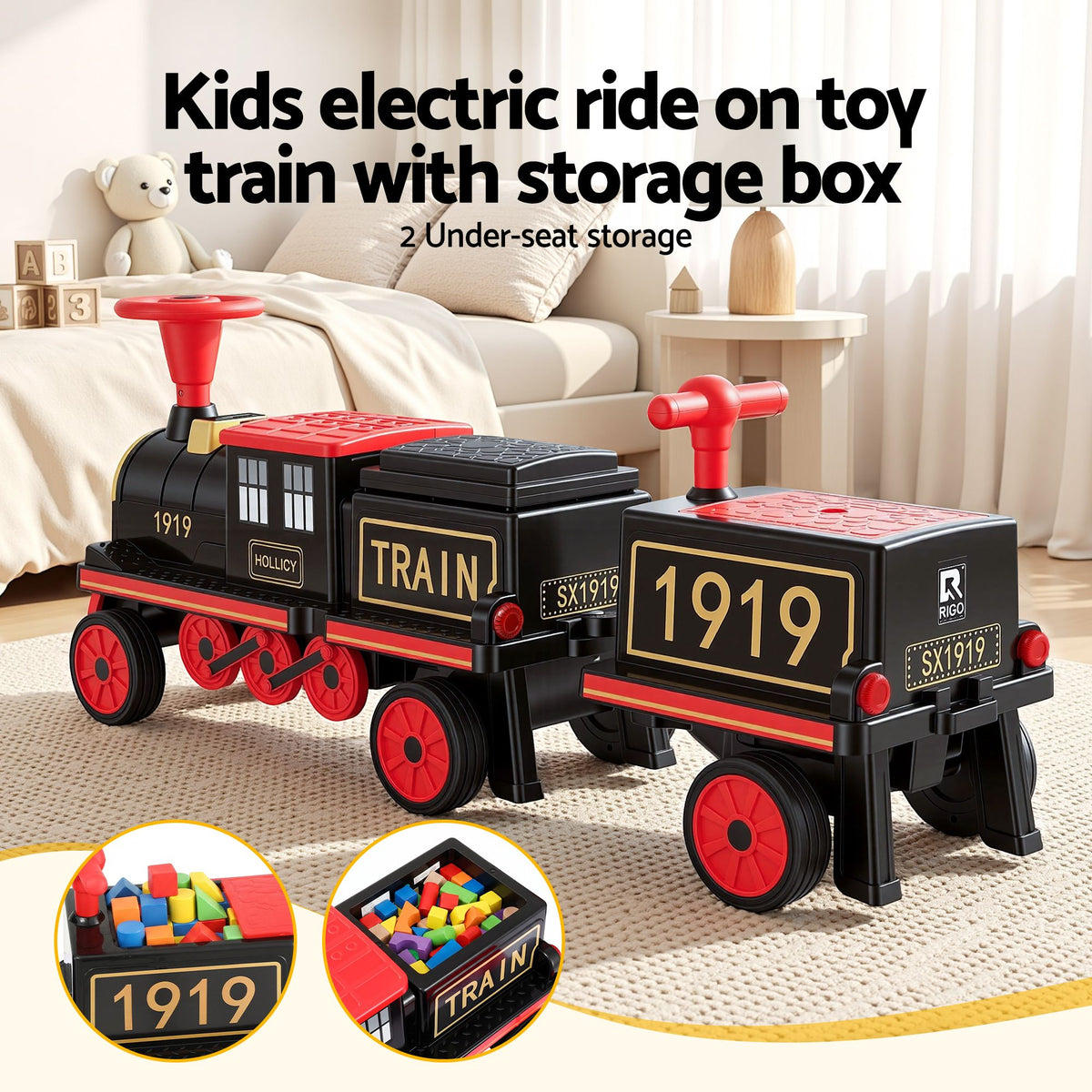 Rigo Kids 12V Ride On Train 2 Seater Electric Toy 136cm