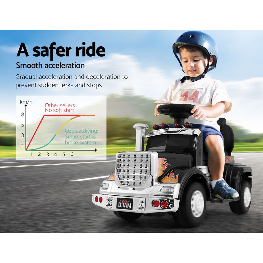 Rigo 6V Kids Electric Ride-On Truck Black & White