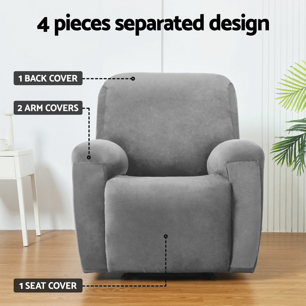 Artiss Recliner Chair Covers 1 Seater Velvet Grey
